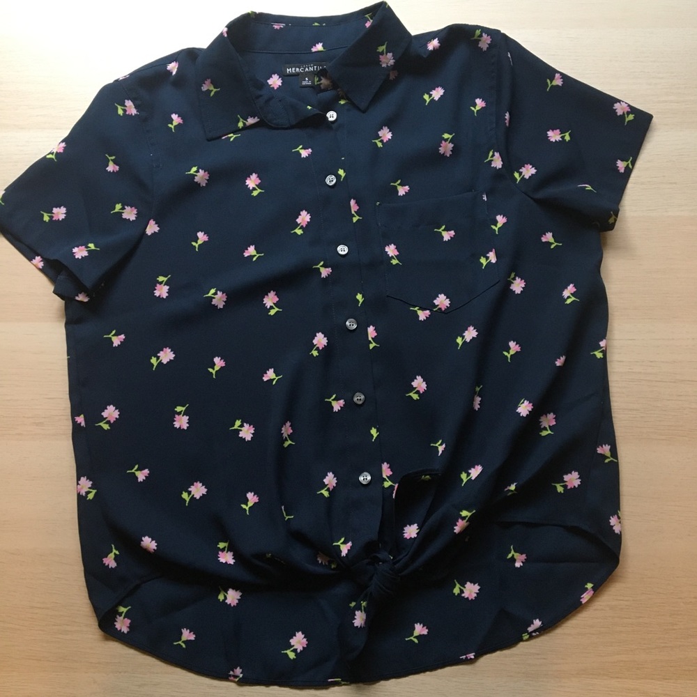 J. Crew Mercantile Button-Down Shirt with Pink Floral Print